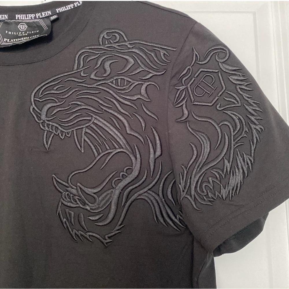 Phillip Plein Designer Tiger Appliqué T Shirt Made In Italy Black Size 3XL